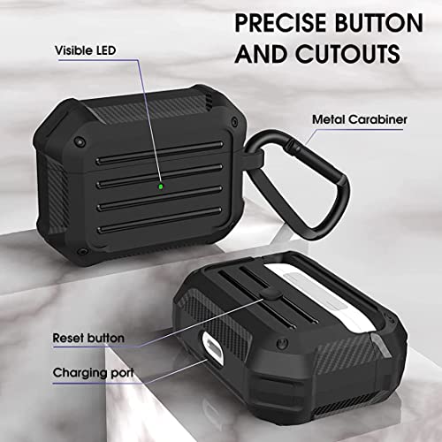 ZIBUYU® Heavy Duty Protective Case for AirPods Pro C(2019) harging Case, with Carabiner Shockproof Support Wireless Charging (Black) ZIBUYU® Heavy Duty Protective Case for AirPods Pro C(2019) harging Case, with Carabiner Shockproof Support Wireless Charging (Black)